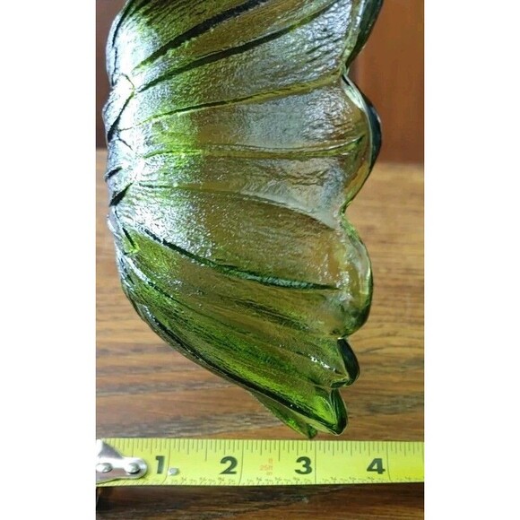 Vintage Indiana Avocado Green Glass Sunflower Shaped Candy Dish Scalloped Edges - Picture 9 of 9